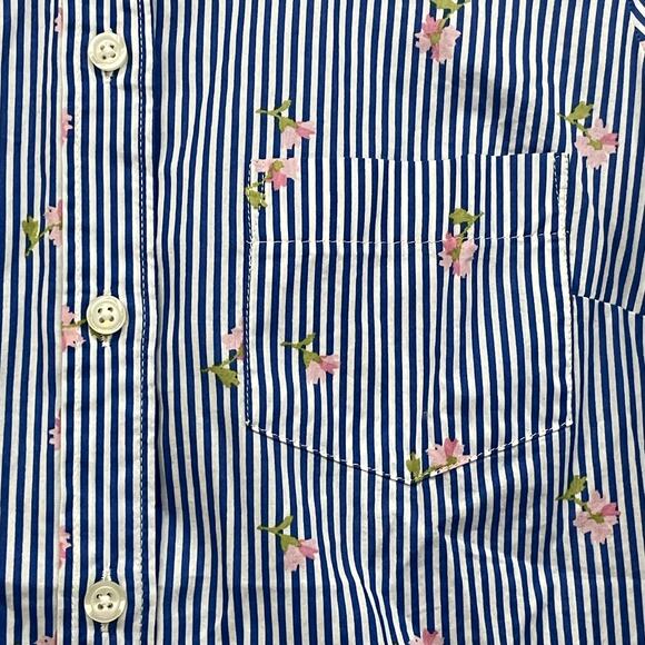 J Crew Mercantile Shirt Womens XXS Blue White Striped Floral Button Down Cotton - Picture 5 of 13